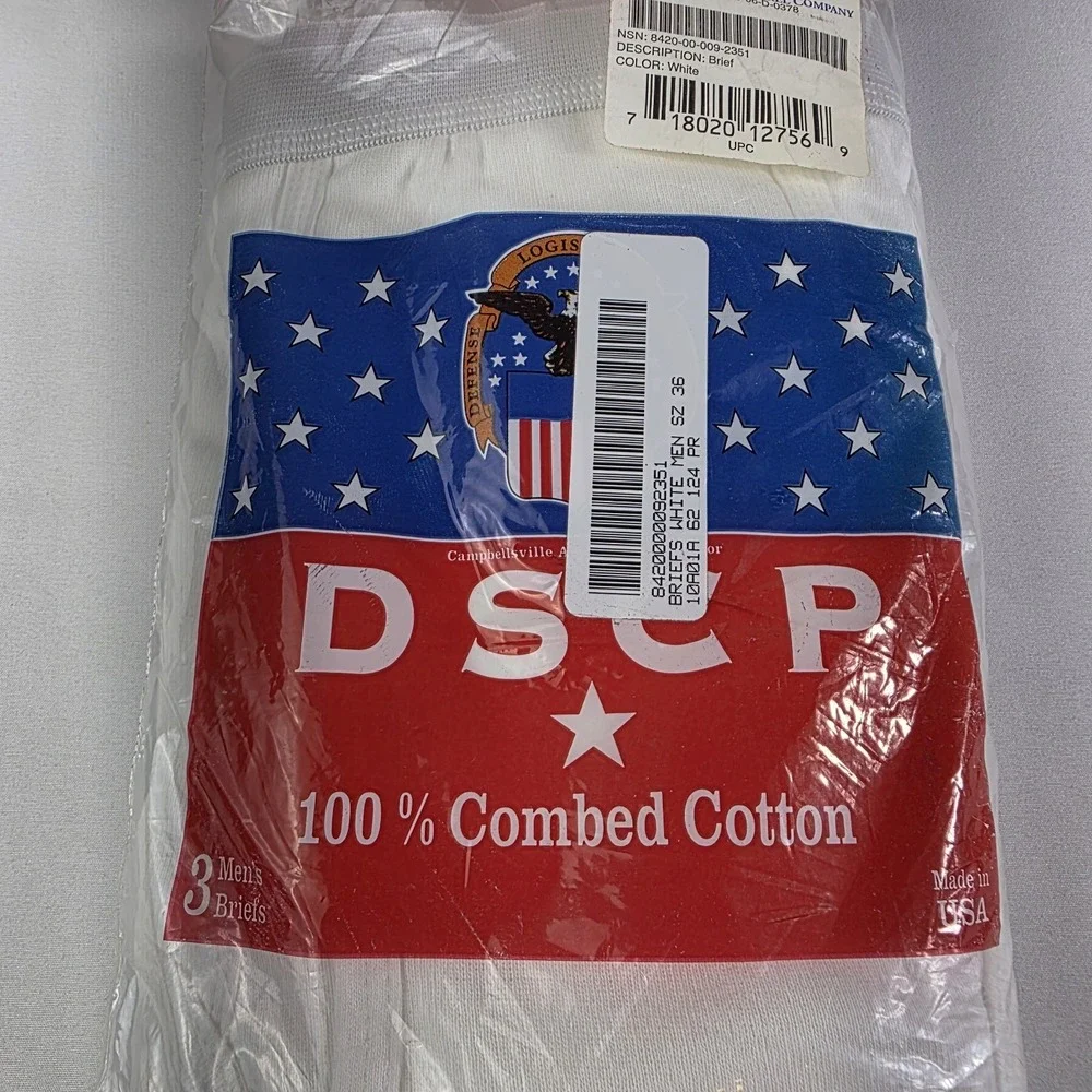 DSCP Mens Briefs Size 36 White 3 Pack Combed Cotton Military Classic USA